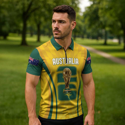 Australia Socceroos Custom Zipper Polo Shirt 2026 Forever Golden - Aussie Hoodie