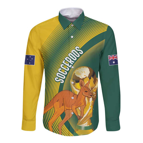 Australia Socceroos WC2026 Custom Long Sleeve Button Shirt Golden Champions - Aussie Hoodie