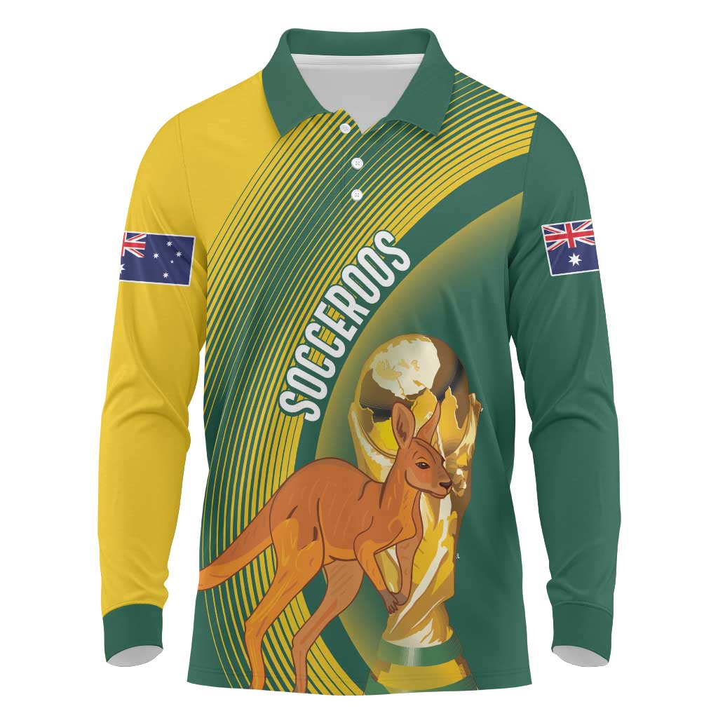 Australia Socceroos WC2026 Custom Long Sleeve Polo Shirt Golden Champions - Aussie Hoodie