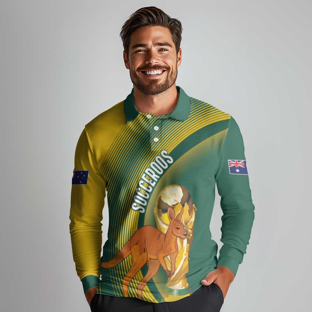 Australia Socceroos WC2026 Custom Long Sleeve Polo Shirt Golden Champions - Aussie Hoodie