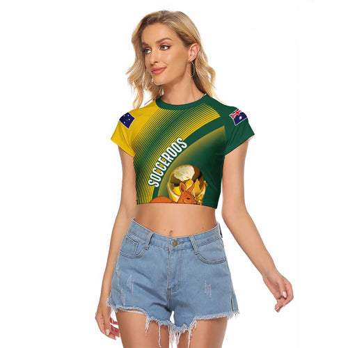 Australia Socceroos WC2026 Custom Raglan Cropped T Shirt Golden Champions - Aussie Hoodie