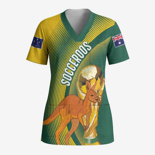 Australia Socceroos WC2026 Custom Scrub Top Golden Champions - Aussie Hoodie