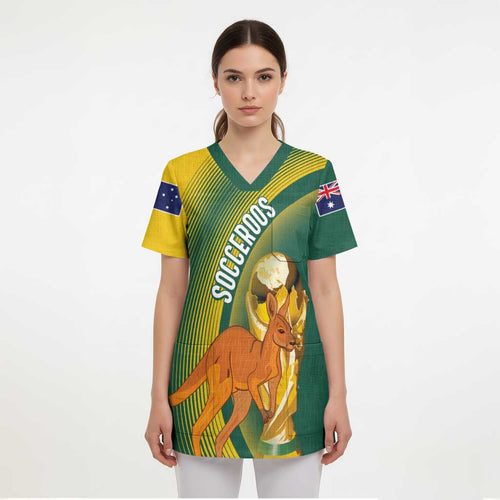 Australia Socceroos WC2026 Custom Scrub Top Golden Champions - Aussie Hoodie