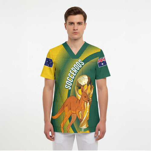 Australia Socceroos WC2026 Custom Scrub Top Golden Champions - Aussie Hoodie