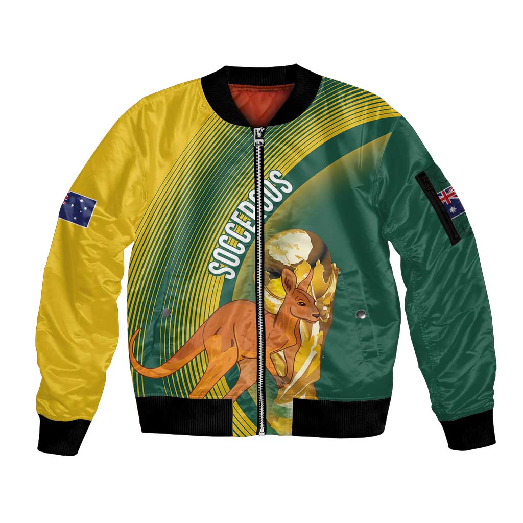 Australia Socceroos WC2026 Custom Sleeve Zip Bomber Jacket Golden Champions - Aussie Hoodie