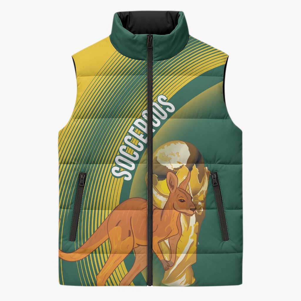 Australia Socceroos WC2026 Custom Sleeveless Puffer Jacket Golden Champions - Aussie Hoodie
