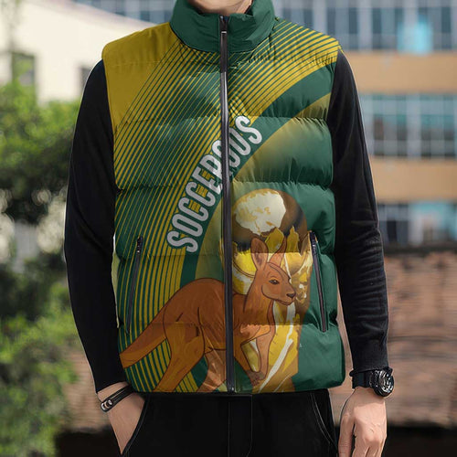 Australia Socceroos WC2026 Custom Sleeveless Puffer Jacket Golden Champions - Aussie Hoodie