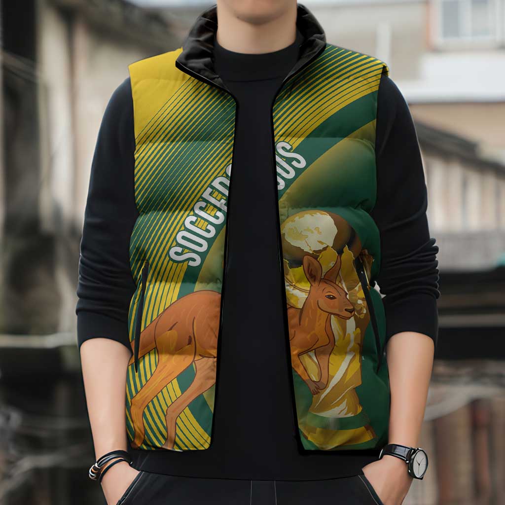 Australia Socceroos WC2026 Custom Sleeveless Puffer Jacket Golden Champions - Aussie Hoodie