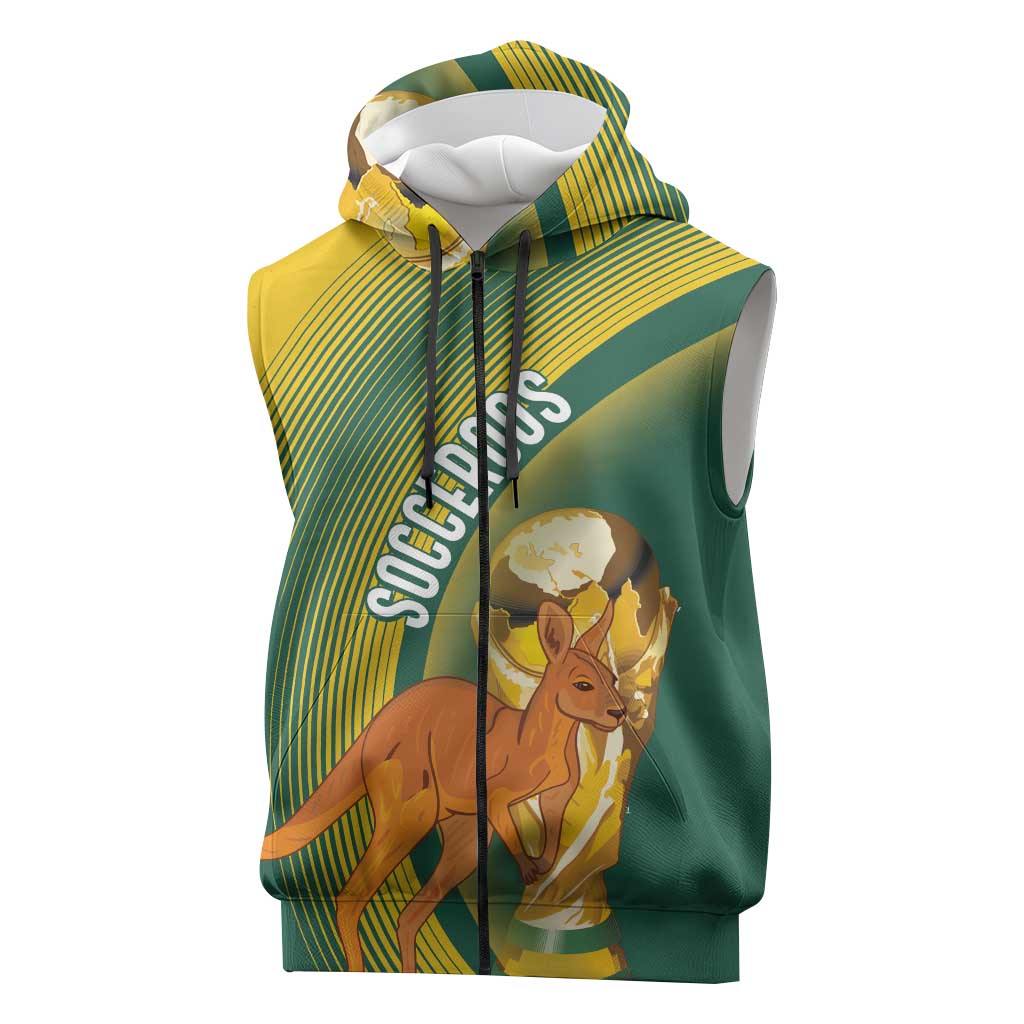 Australia Socceroos WC2026 Custom Sleeveless Zip Hoodie Golden Champions - Aussie Hoodie