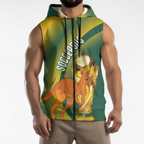 Australia Socceroos WC2026 Custom Sleeveless Zip Hoodie Golden Champions - Aussie Hoodie