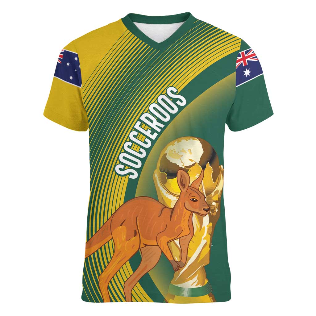 Australia Socceroos WC2026 Custom Women V-Neck T-Shirt Golden Champions - Aussie Hoodie