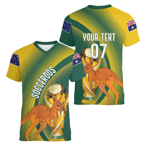 Australia Socceroos WC2026 Custom Women V-Neck T-Shirt Golden Champions - Aussie Hoodie