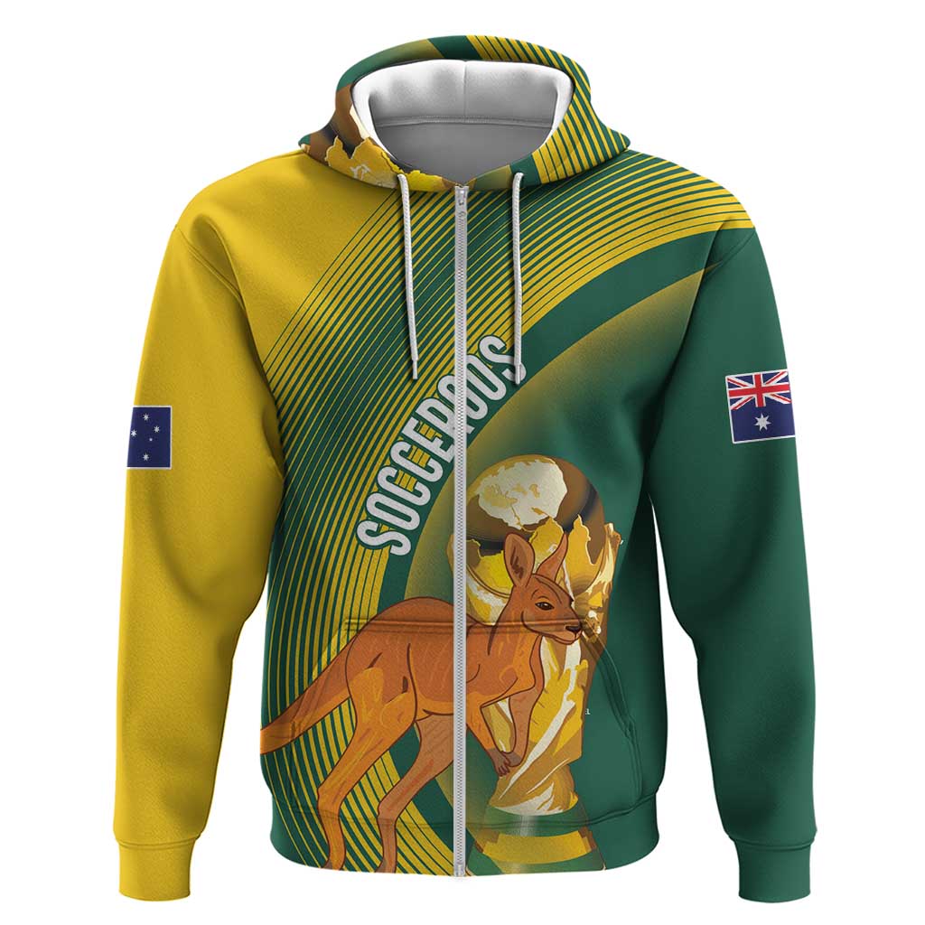 Australia Socceroos WC2026 Custom Zip Hoodie Golden Champions - Aussie Hoodie