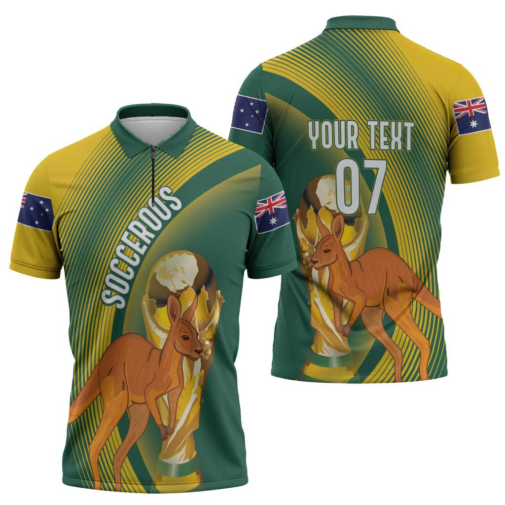 Australia Socceroos WC2026 Custom Zipper Polo Shirt Golden Champions - Aussie Hoodie