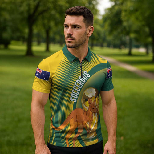 Australia Socceroos WC2026 Custom Zipper Polo Shirt Golden Champions - Aussie Hoodie