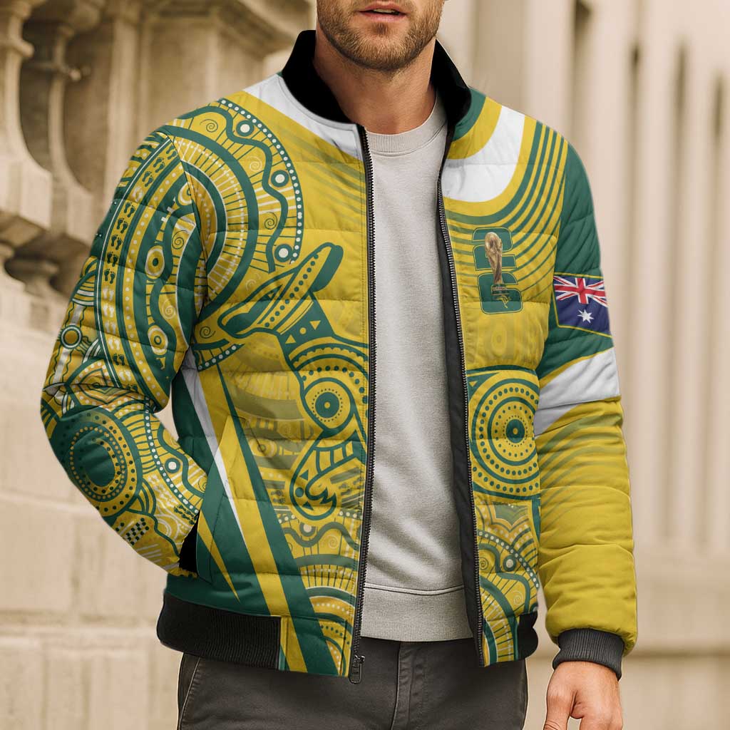 Australia Custom Indigenous Bomber Puffer Jacket WC2026 Socceroos Aboriginal Arts - Aussie Hoodie