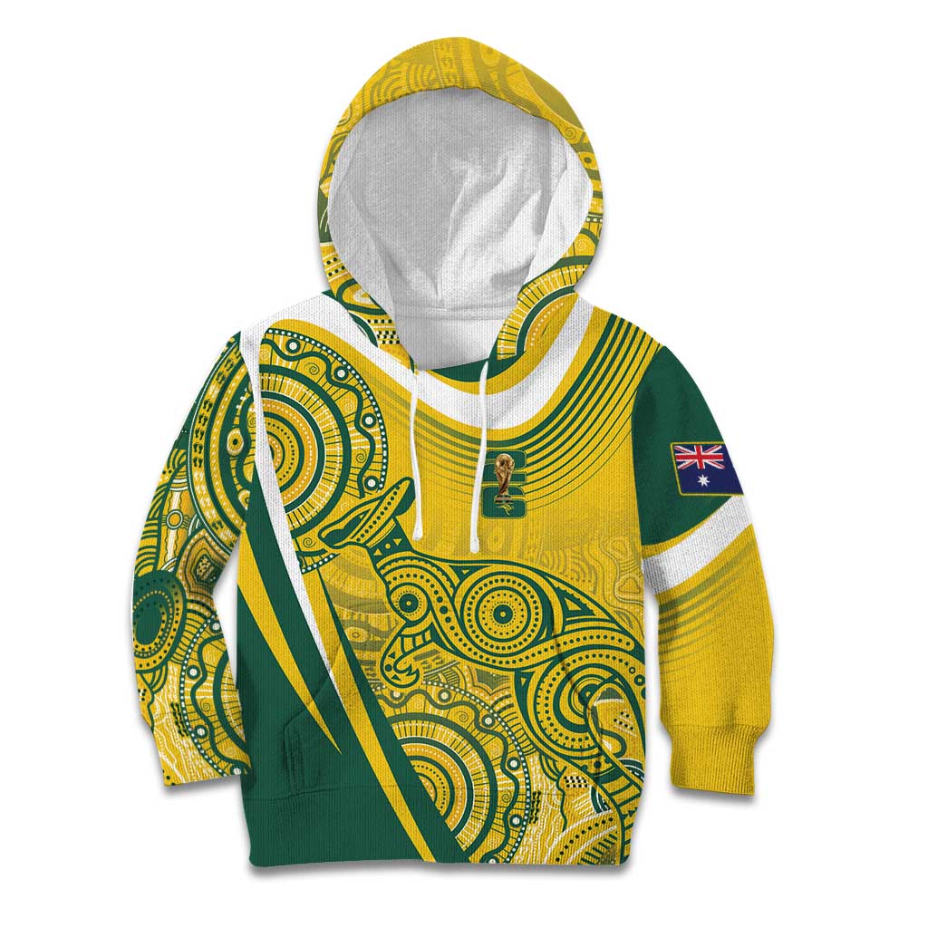 Australia Custom Indigenous Kid Hoodie WC2026 Socceroos Aboriginal Arts - Aussie Hoodie