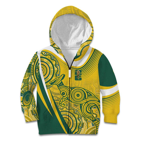 Australia Custom Indigenous Kid Hoodie WC2026 Socceroos Aboriginal Arts - Aussie Hoodie