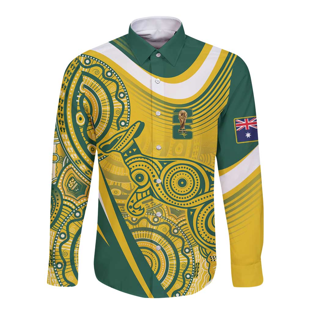 Australia Custom Indigenous Long Sleeve Button Shirt WC2026 Socceroos Aboriginal Arts - Aussie Hoodie