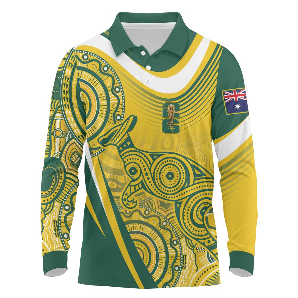 Australia Custom Indigenous Long Sleeve Polo Shirt WC2026 Socceroos Aboriginal Arts - Aussie Hoodie