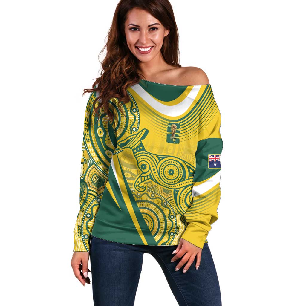 Australia Custom Indigenous Off Shoulder Sweater WC2026 Socceroos Aboriginal Arts - Aussie Hoodie