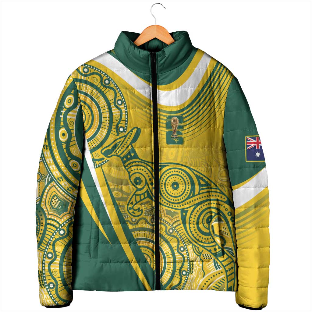 Australia Custom Indigenous Padded Jacket WC2026 Socceroos Aboriginal Arts - Aussie Hoodie