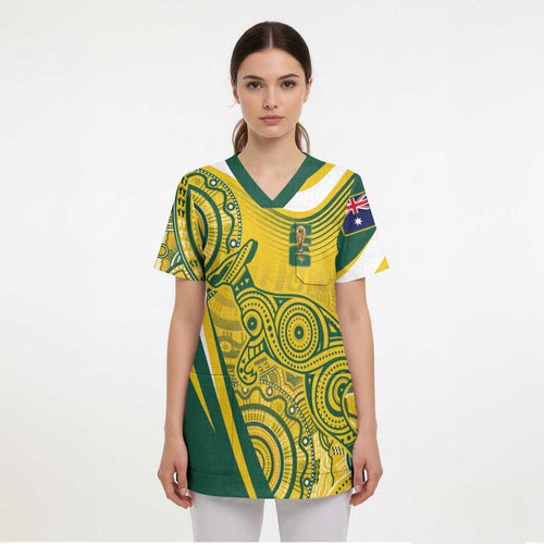 Australia Custom Indigenous Scrub Top WC2026 Socceroos Aboriginal Arts - Aussie Hoodie