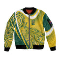 Australia Custom Indigenous Sleeve Zip Bomber Jacket WC2026 Socceroos Aboriginal Arts - Aussie Hoodie