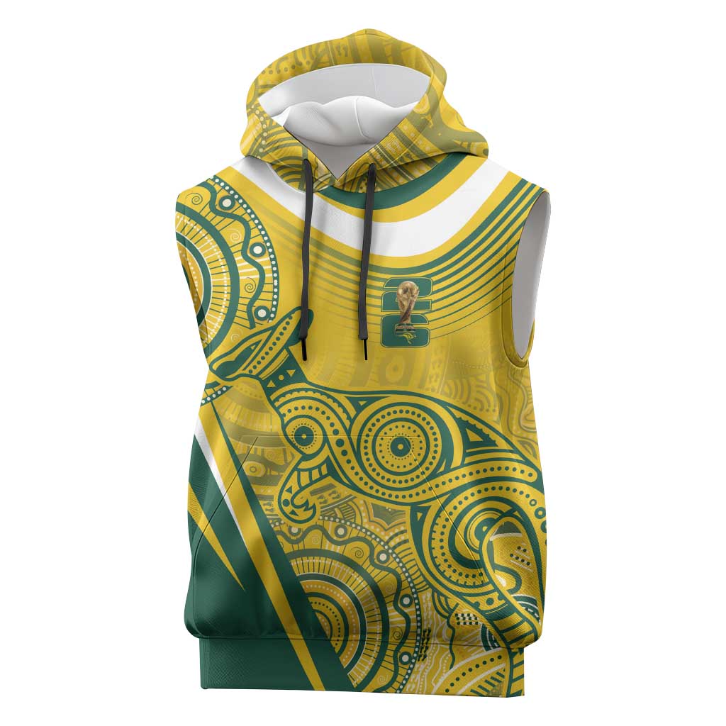 Australia Custom Indigenous Sleeveless Hoodie WC2026 Socceroos Aboriginal Arts - Aussie Hoodie