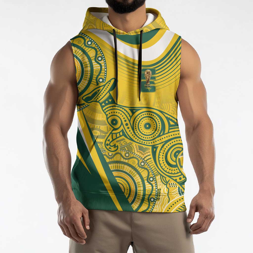 Australia Custom Indigenous Sleeveless Hoodie WC2026 Socceroos Aboriginal Arts - Aussie Hoodie