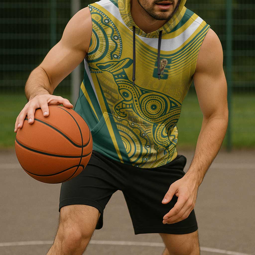 Australia Custom Indigenous Sleeveless Hoodie WC2026 Socceroos Aboriginal Arts - Aussie Hoodie