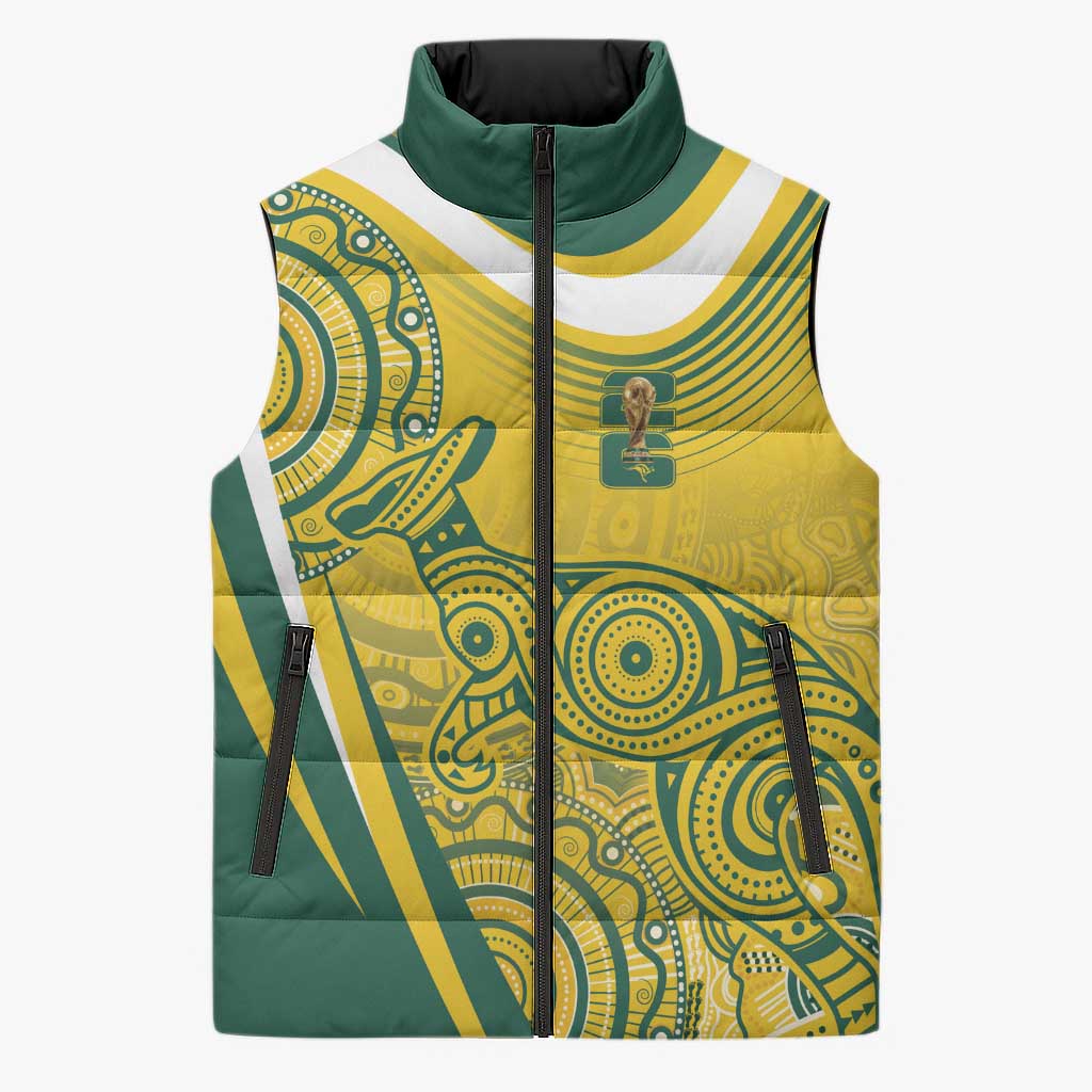 Australia Custom Indigenous Sleeveless Puffer Jacket WC2026 Socceroos Aboriginal Arts - Aussie Hoodie
