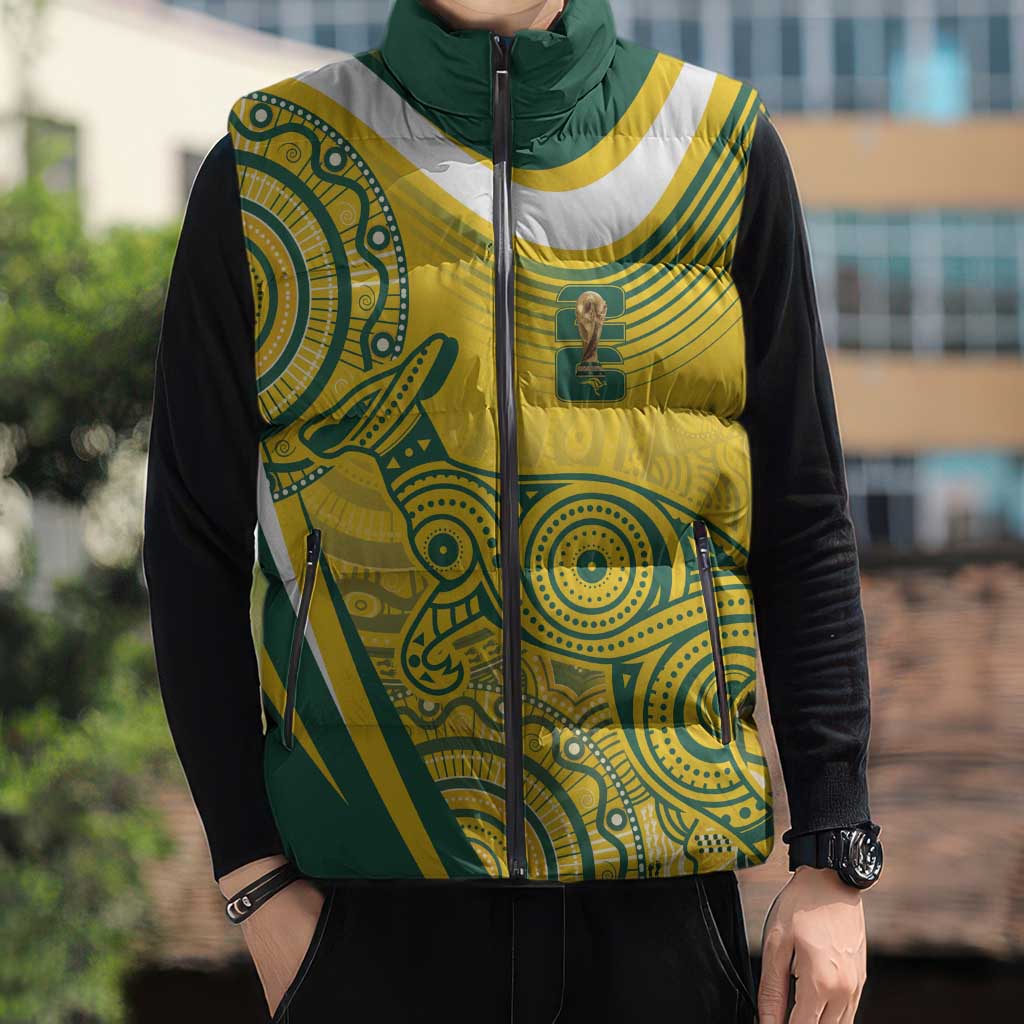 Australia Custom Indigenous Sleeveless Puffer Jacket WC2026 Socceroos Aboriginal Arts - Aussie Hoodie