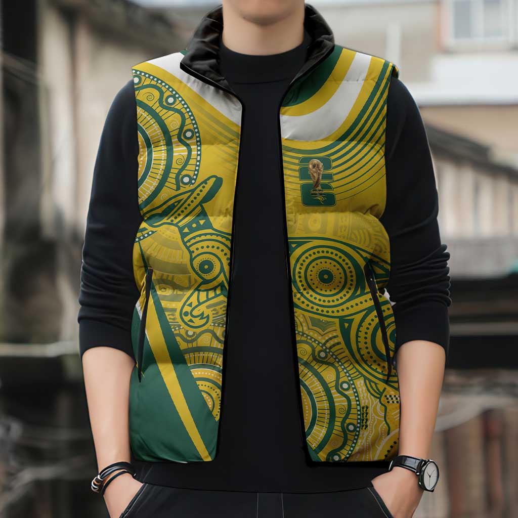 Australia Custom Indigenous Sleeveless Puffer Jacket WC2026 Socceroos Aboriginal Arts - Aussie Hoodie