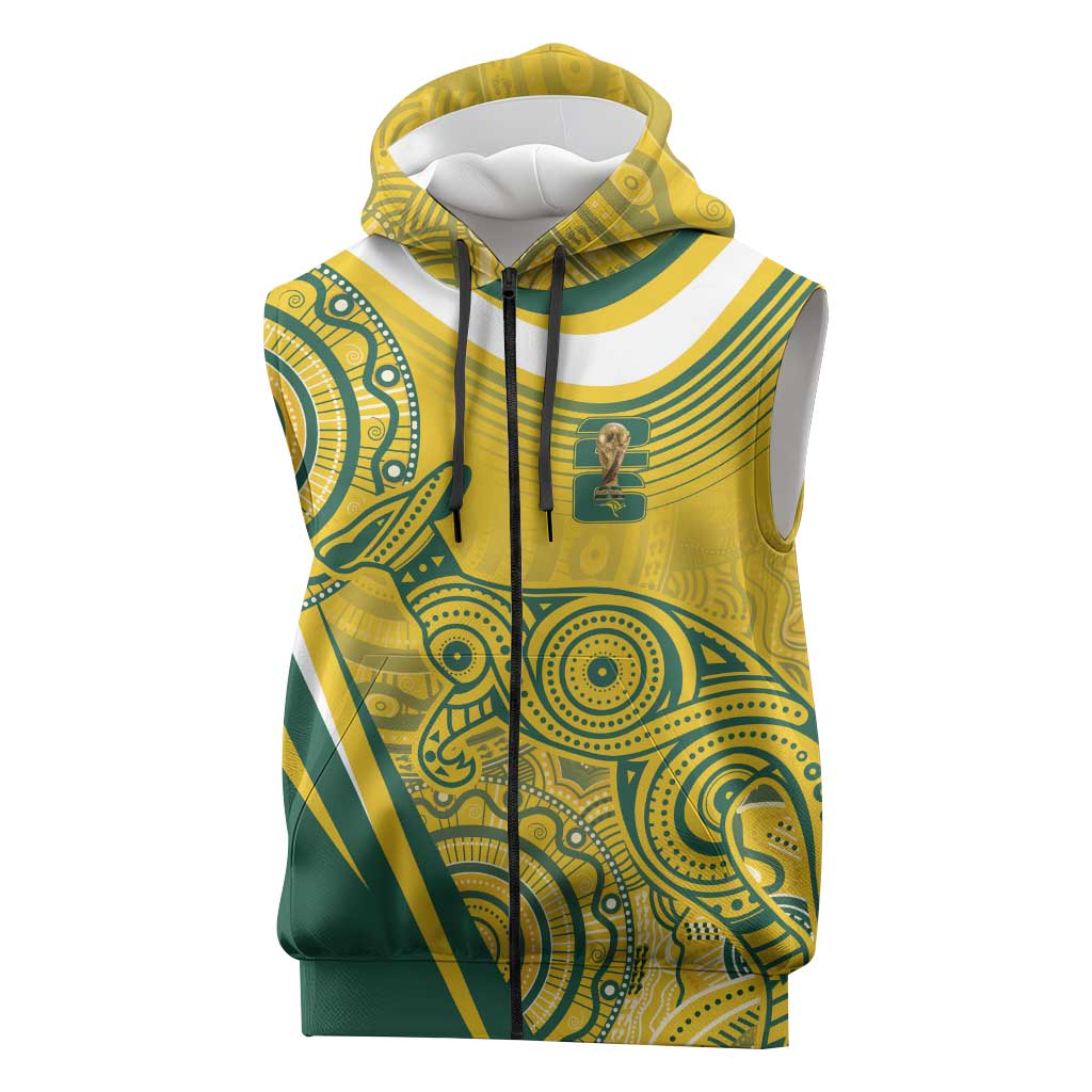 Australia Custom Indigenous Sleeveless Zip Hoodie WC2026 Socceroos Aboriginal Arts - Aussie Hoodie