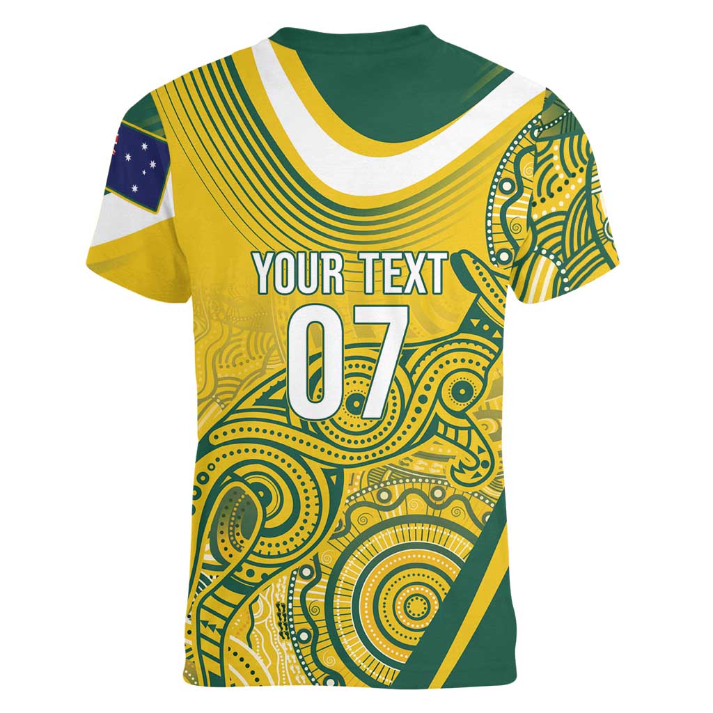 Australia Custom Indigenous Women V-Neck T-Shirt WC2026 Socceroos Aboriginal Arts - Aussie Hoodie