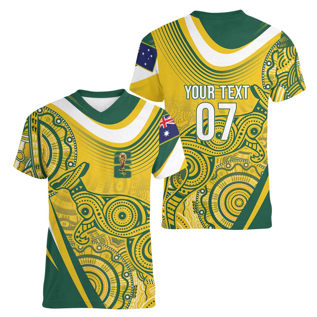 Australia Custom Indigenous Women V-Neck T-Shirt WC2026 Socceroos Aboriginal Arts - Aussie Hoodie
