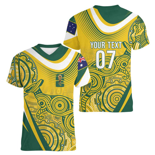 Australia Custom Indigenous Women V-Neck T-Shirt WC2026 Socceroos Aboriginal Arts - Aussie Hoodie