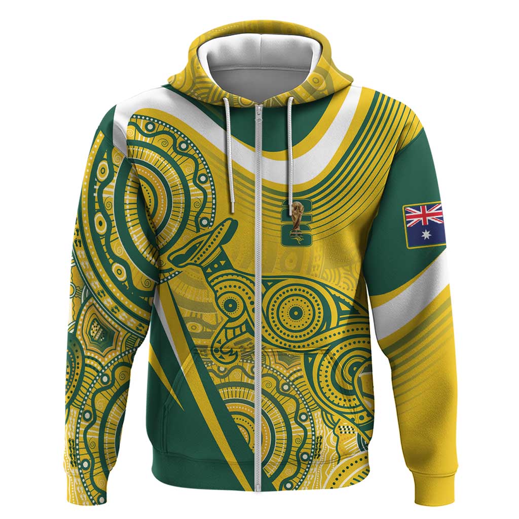 Australia Custom Indigenous Zip Hoodie WC2026 Socceroos Aboriginal Arts - Aussie Hoodie