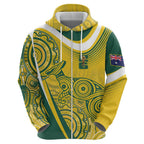 Australia Custom Indigenous Zip Hoodie WC2026 Socceroos Aboriginal Arts - Aussie Hoodie