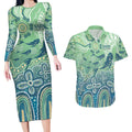 NAIDOC Week 2025 Couples Matching Long Sleeve Bodycon Dress and Hawaiian Shirt Pastel Ocean Aboriginal Art