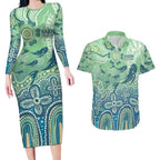 NAIDOC Week 2025 Couples Matching Long Sleeve Bodycon Dress and Hawaiian Shirt Pastel Ocean Aboriginal Art