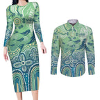 NAIDOC Week 2025 Couples Matching Long Sleeve Bodycon Dress and Long Sleeve Button Shirt Pastel Ocean Aboriginal Art