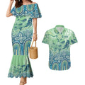 NAIDOC Week 2025 Couples Matching Mermaid Dress and Hawaiian Shirt Pastel Ocean Aboriginal Art