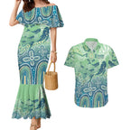 NAIDOC Week 2025 Couples Matching Mermaid Dress and Hawaiian Shirt Pastel Ocean Aboriginal Art