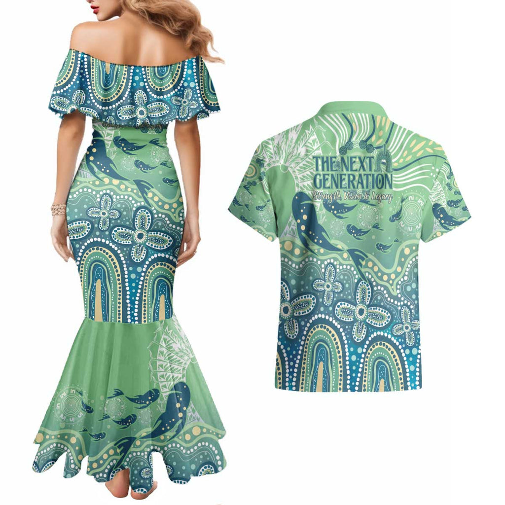 NAIDOC Week 2025 Couples Matching Mermaid Dress and Hawaiian Shirt Pastel Ocean Aboriginal Art