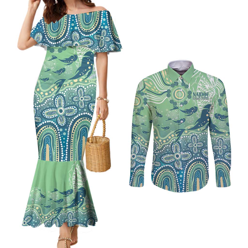 NAIDOC Week 2025 Couples Matching Mermaid Dress and Long Sleeve Button Shirt Pastel Ocean Aboriginal Art