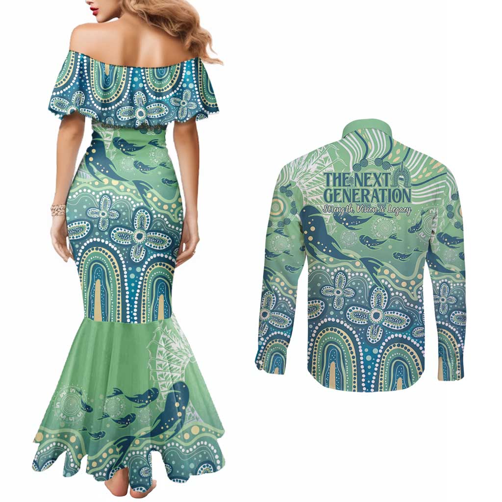 NAIDOC Week 2025 Couples Matching Mermaid Dress and Long Sleeve Button Shirt Pastel Ocean Aboriginal Art