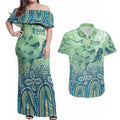 NAIDOC Week 2025 Couples Matching Off Shoulder Maxi Dress and Hawaiian Shirt Pastel Ocean Aboriginal Art