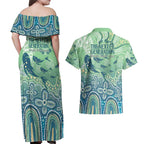 NAIDOC Week 2025 Couples Matching Off Shoulder Maxi Dress and Hawaiian Shirt Pastel Ocean Aboriginal Art